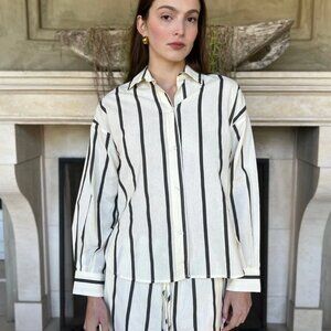 Benaar LA Hilda Striped Long Sleeve Linen Button Down Top